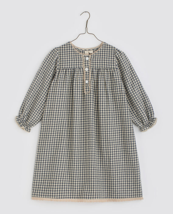 Little Cotton Clothes Angelica vintage kids nightdress organic - flannel check in cove blue