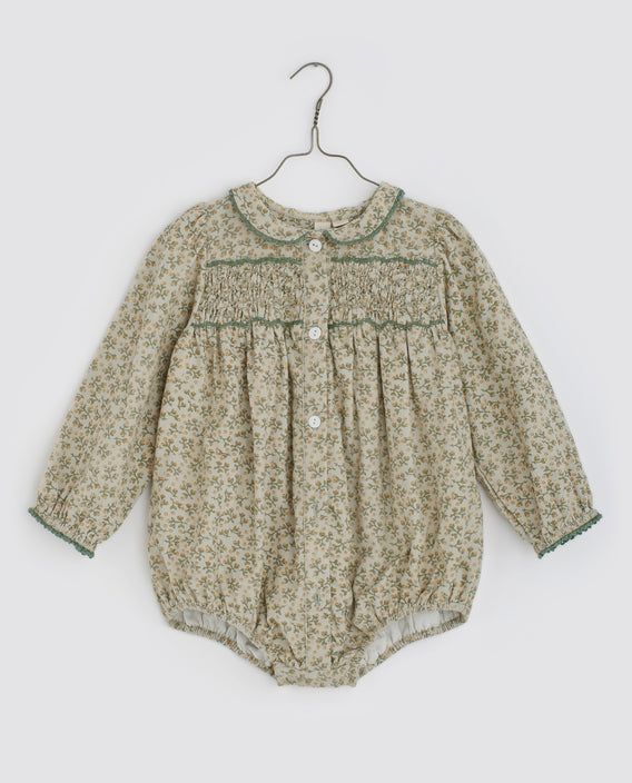 Little Cotton Clothes Emilie smocked romper - floral cord in laurel